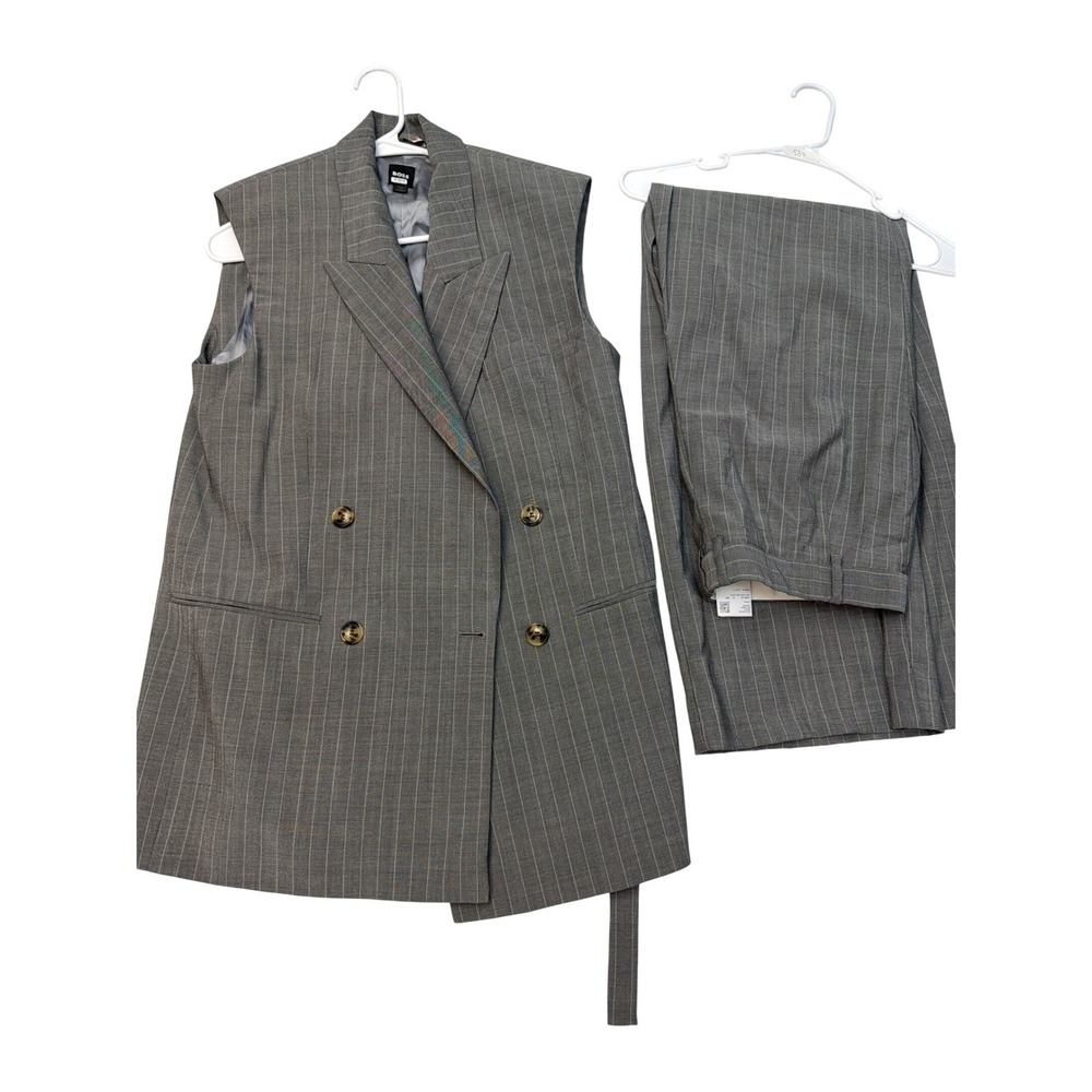 BOSS Hugo Boss Gray Pinstripe Sleeveless Vest and Wide Leg Pant Suit Set Size 4 - Picture 5 of 9